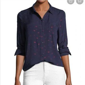 Rails Rosci Navy Blue Kiss Me Lips Button Down Top
